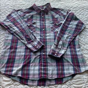 Ely Cattleman Men's Plaid Shirt - Burgundy, Green, and White, Snaps